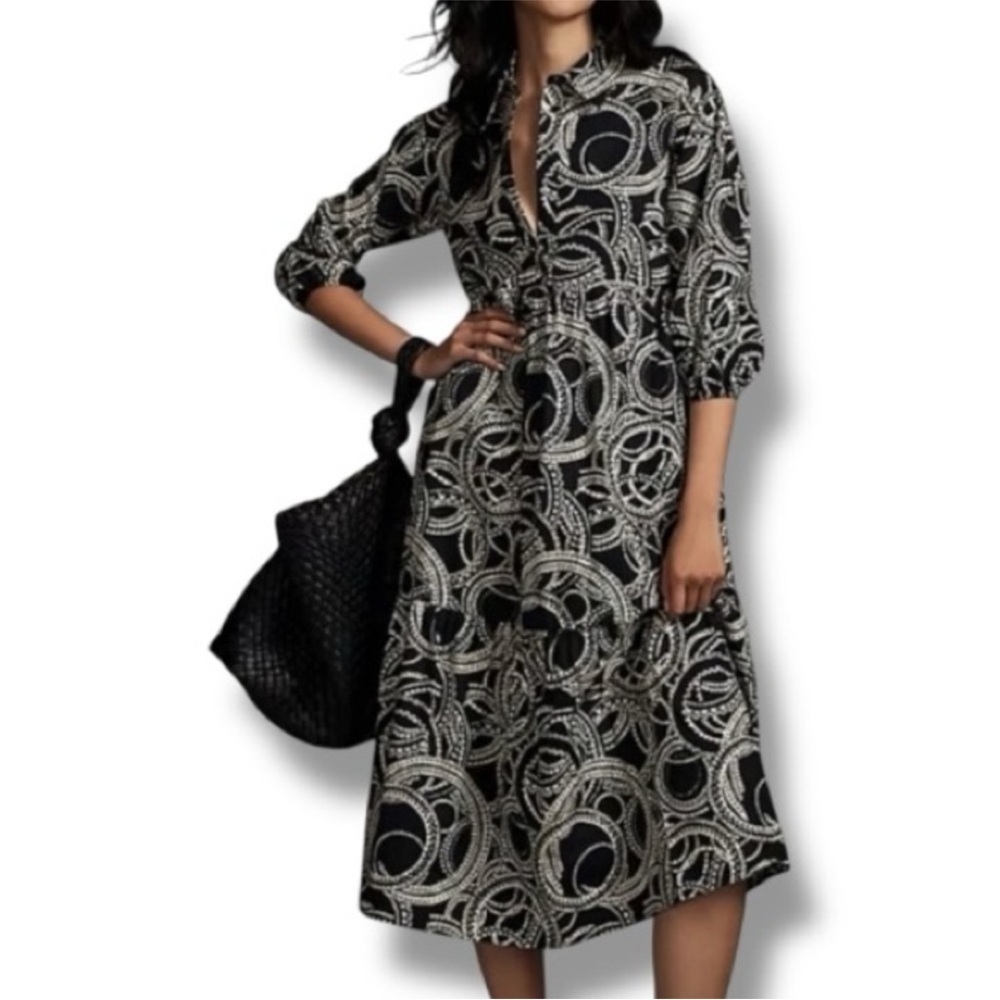 Anthropologie Maeve The Bettina Tiered Midi Dress Shirtdress Black Size S - Picture 3 of 7